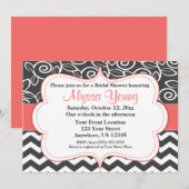 Dark Gray Coral Chevron Rol Uitnodiging (Voorkant / Achterkant)