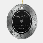 Dark Gray Floral Damask Keramisch Ornament (Links)