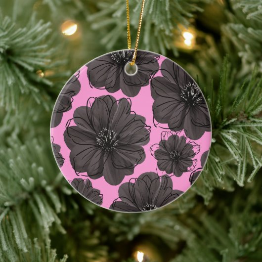 Dark Gray Flowers  Keramisch Ornament (Boom)