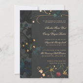 Dark Gray Gothic Boho Abstract Floral Wedding Invi Kaart (Voorkant)