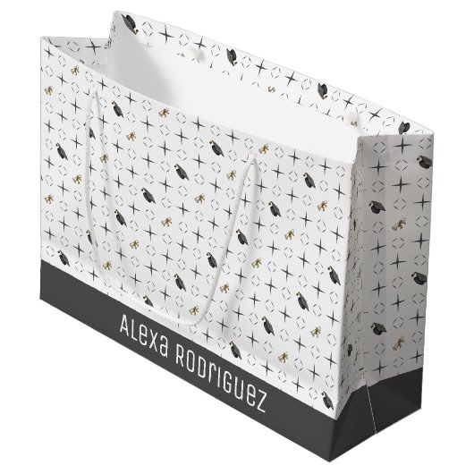 Dark Gray Graduation Caps and Diploma Pattern Groot Cadeauzakje (Voorkant Gekanteld)