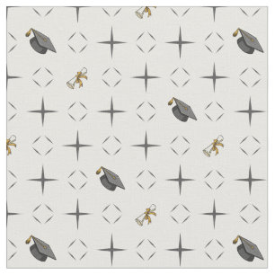 Dark Gray Graduation Caps and Diploma Pattern Stof