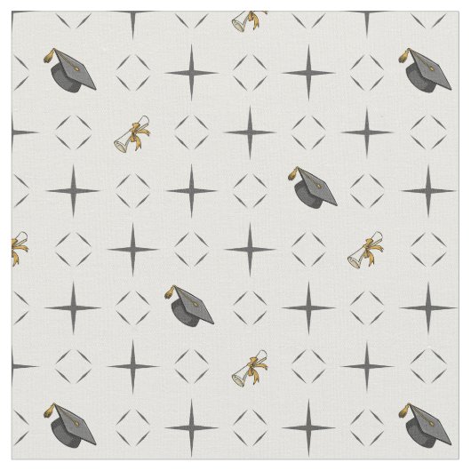 Dark Gray Graduation Caps and Diploma Pattern Stof (Close Up)