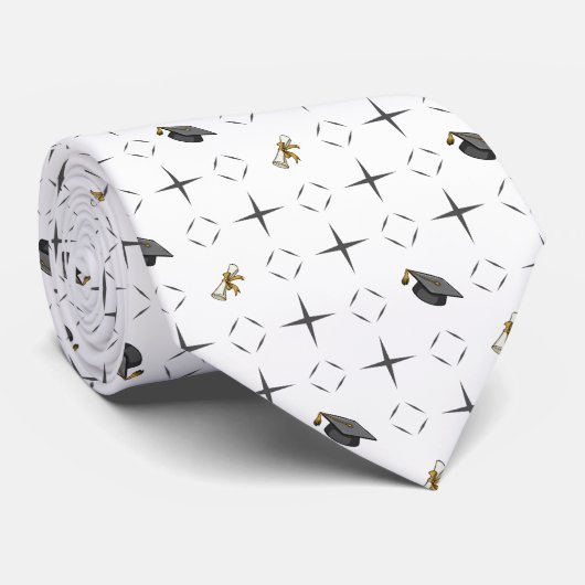 Dark Gray Graduation Caps and Diploma Pattern Stropdas (Opgerold)