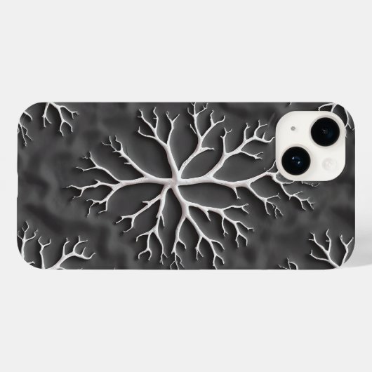Dark Gray iPhone Case with Organic White Branches (Achterkant (horizontaal))