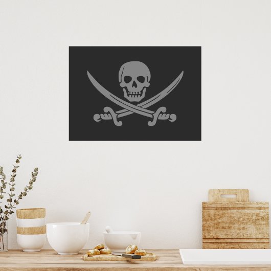 Dark Gray Jolly Roger Pirate Flag Poster (Keuken)