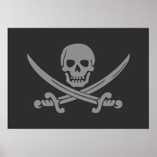 Dark Gray Jolly Roger Pirate Flag Poster