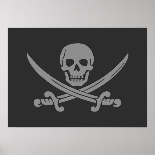 Dark Gray Jolly Roger Pirate Flag Poster (Voorkant)