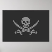 Dark Gray Jolly Roger Pirate Flag Poster (Voorkant)
