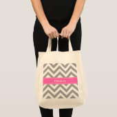 Dark Gray Lg Chevron Hot Pink #2 Naam Monogram Tote Bag (Voorkant (product))