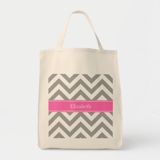 Dark Gray Lg Chevron Hot Pink #2 Naam Monogram Tote Bag (Voorkant)