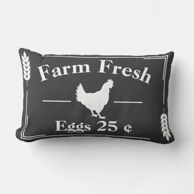 Dark Gray Modern Farmhouse Boerderij Fresh Eggs He Kussen (Voorkant)