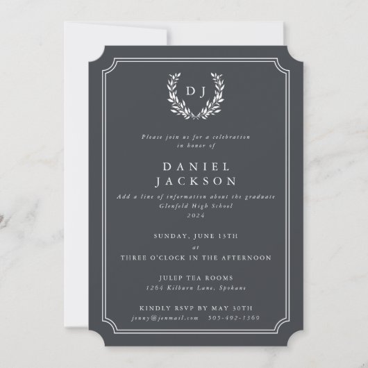 Dark Gray Monogram Laurel WreatAfstuderen Kaart (Voorkant)