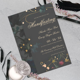 Dark Gray Moody Boho Abstract Floral Handfasting Kaart