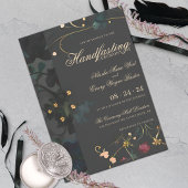 Dark Gray Moody Boho Abstract Floral Handfasting Kaart
