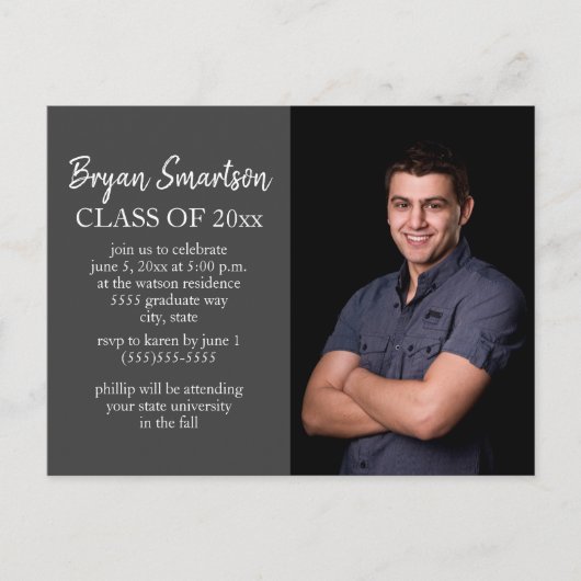 Dark Gray Personalized Photo Graduparty Briefkaart (Voorkant)
