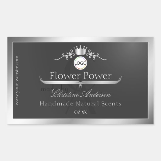 Dark Gray Product Label Silver Frame Logo Monogram (Voorkant)