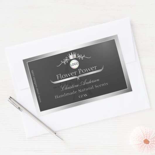 Dark Gray Product Label Silver Frame Logo Monogram (Envelop)