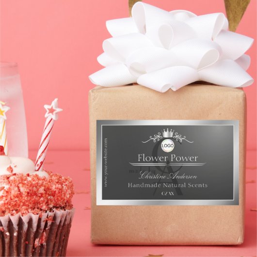 Dark Gray Product Label Silver Frame Logo Monogram (Feest)