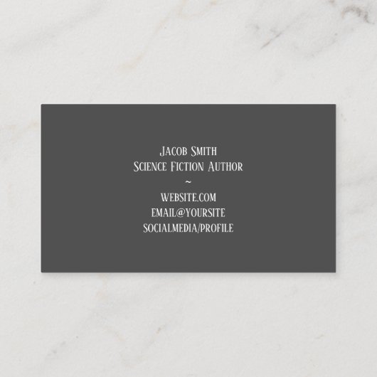 Dark Gray Science Fiction Author Visitekaartje (Achterkant)