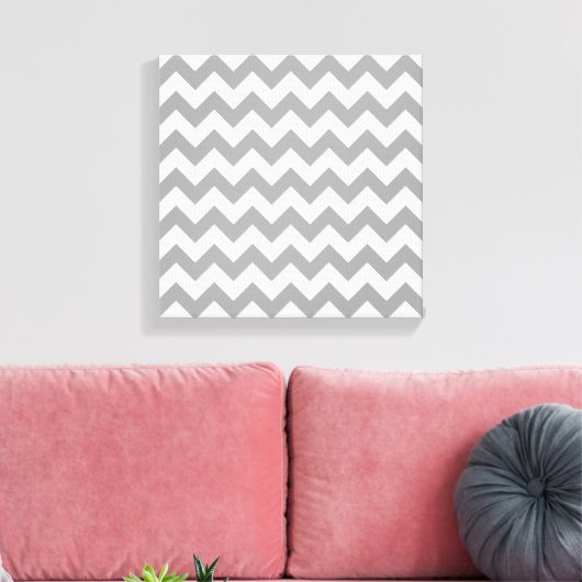 Dark Gray White Chevron Zig-Zag Pattern Canvas Afdruk (Insitu (Woonkamer))