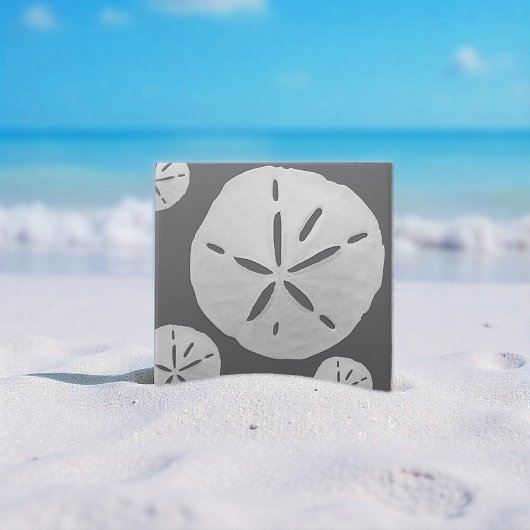 Dark Gray & White Tropical Beach Sand Dollar Tegeltje
