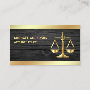 Dark Gray Wood Gold Justice Scale Lawyer Attorney Visitekaartje