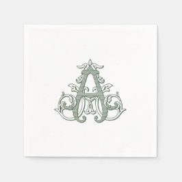 Dark Green "A" Monogram Cocktail Napkins Servet