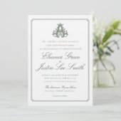 Dark Green "A" Monogram Wedding Invitation Kaart (Staand voorkant)