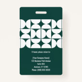 Dark Green Abstract Shapes Business Staff Pass ID Badge (Achterkant)