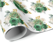 Dark Green and Gold Elegant Flowers Cadeaupapier (Rol Hoek)