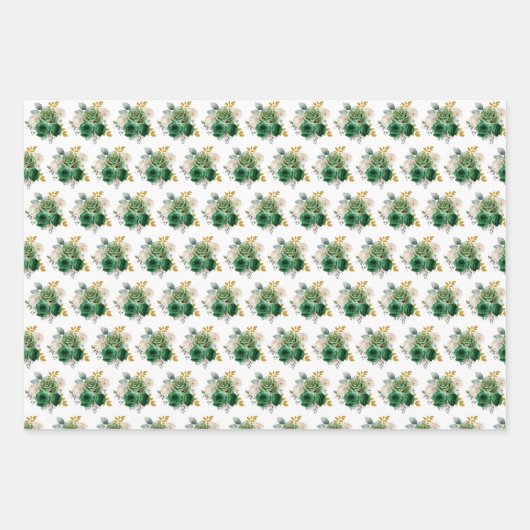 Dark Green and Gold Elegant Flowers Inpakpapier Vel (Voorkant)