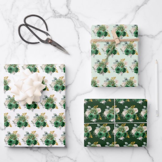 Dark Green and Gold Elegant Flowers Inpakpapier Vel (Voorkant)