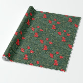 Dark Green and Gold Filigree Holly ID1220 Cadeaupapier (Uitgerold)