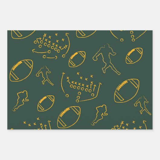 Dark Green and Gold Football Playbook Patterns Inpakpapier Vel (Voorkant)