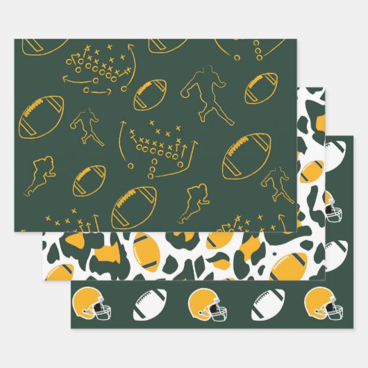 Dark Green and Gold Football Playbook Patterns Inpakpapier Vel (Set)