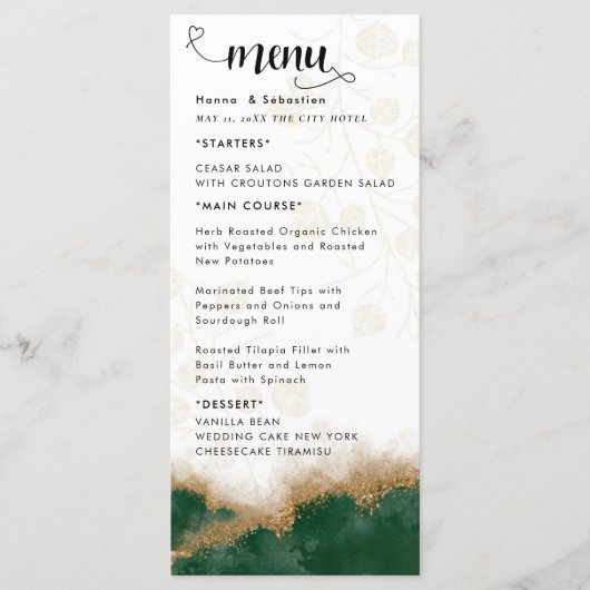 Dark green and gold Wedding Menu (Voorkant)