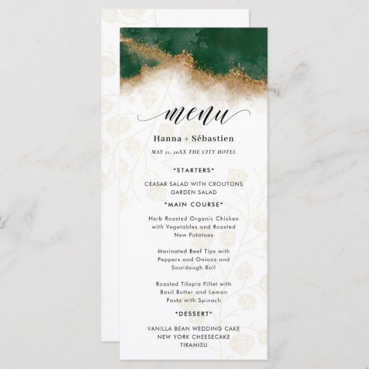 Dark green and gold Wedding  Menu (Voorkant / Achterkant)