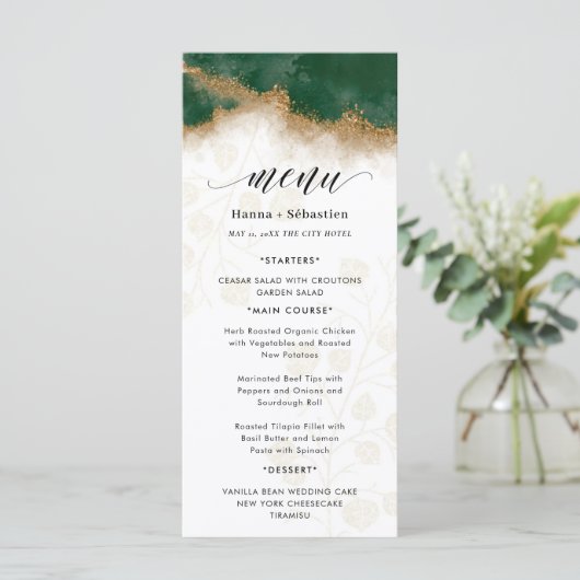 Dark green and gold Wedding  Menu (Staand voorkant)