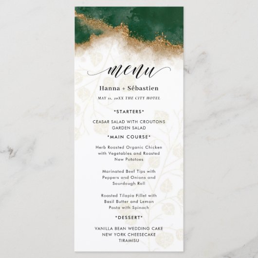 Dark green and gold Wedding  Menu (Voorkant)