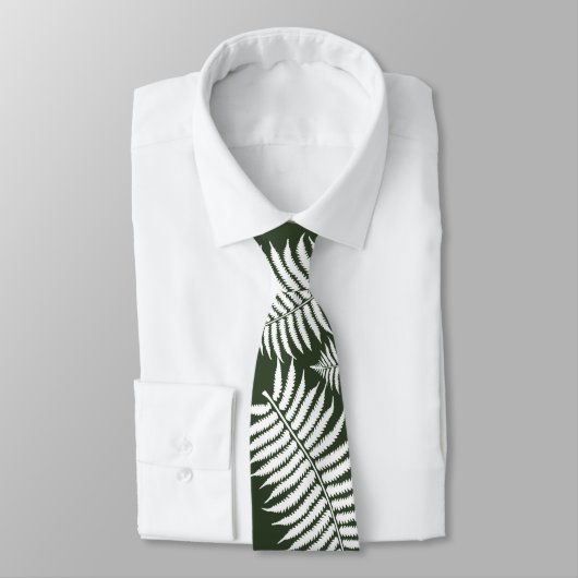 Dark Green and White Fern Design Stropdas (Gebonden)