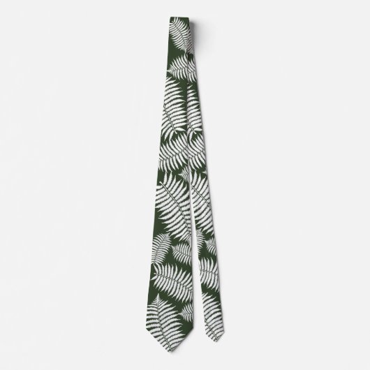 Dark Green and White Fern Design Stropdas (Voorkant)
