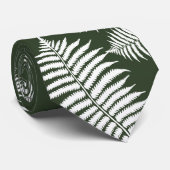 Dark Green and White Fern Design Stropdas (Opgerold)