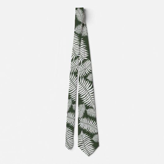 Dark Green and White Fern Design Stropdas (Achterkant)