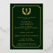 Dark Green Asclepius Medical School Afstuderen Folie Uitnodiging (Voorkant)