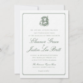 Dark Green "B" Monogram Wedding Invitation Kaart