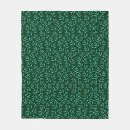  Dark Green Background with Teal Botanical Leaves Fleece Deken