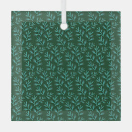  Dark Green Background with Teal Botanical Leaves Glas Ornament