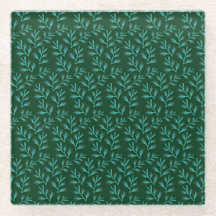  Dark Green Background with Teal Botanical Leaves
