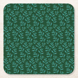  Dark Green Background with Teal Botanical Leaves Kartonnen Onderzetters
